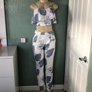 Blue/White Floral Pant Set